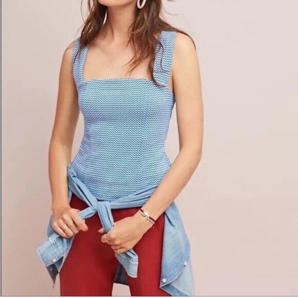 Maeve Anthropologie Blue Chevron Stephie Criss Cross Tank Top